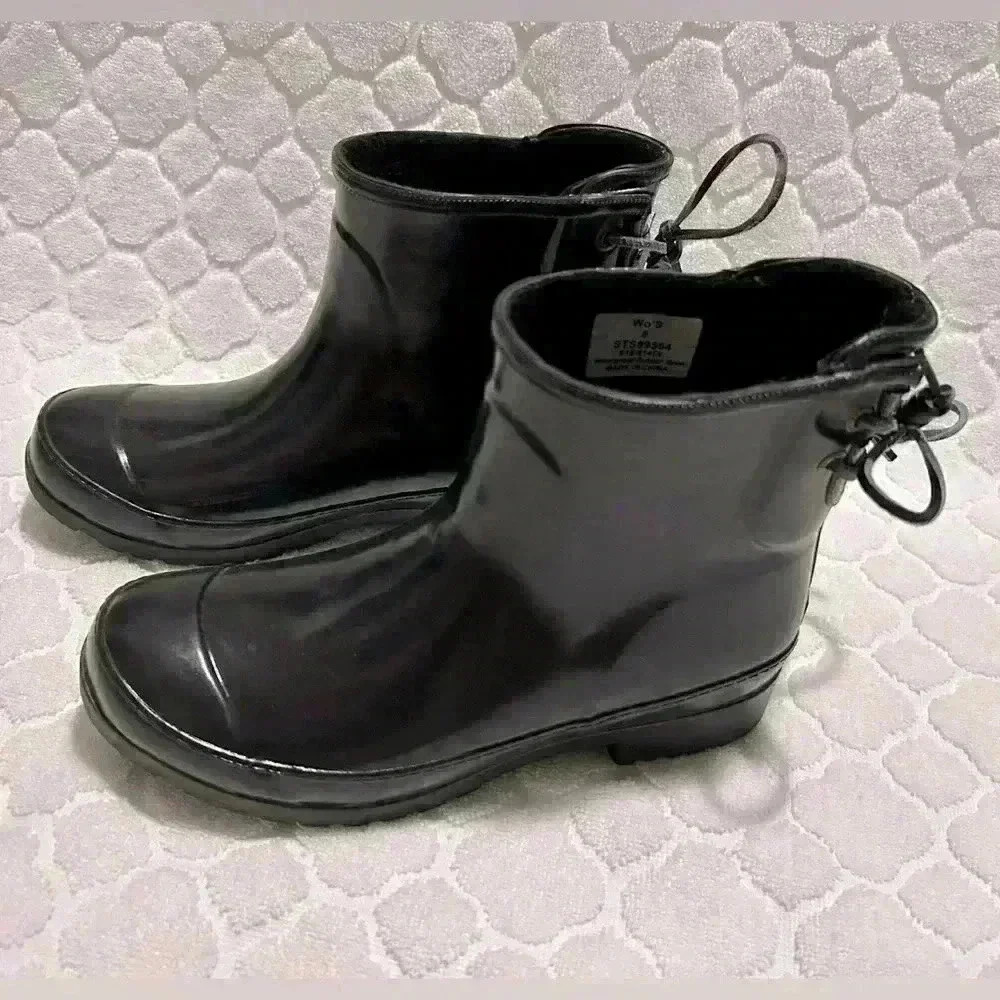 Sperry Walker Turf Rain Boot Black Womens Size 6 Waterproof Bow Tie Outdoor